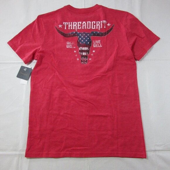 Thread Grit Men's Short Sleeve Americana Rodeo Steer Skull Graphic T-Shirt - Red - Picture 1 of 3